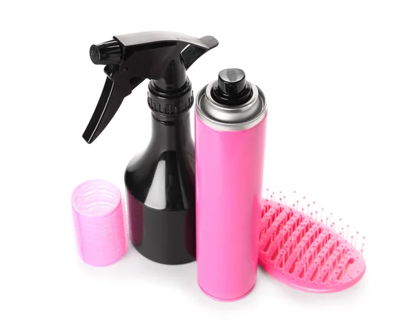 Hair Sprays Curler Brush White Background — Stock Photo, Image