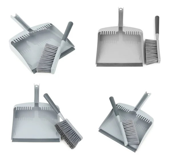 stock image Group of dustpan and brush on white background