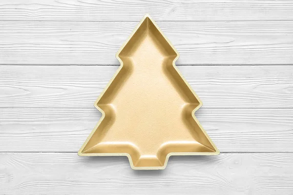 Plate Shape Christmas Tree White Wooden Background — Stock Photo, Image