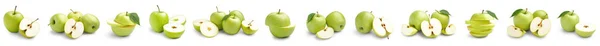 一组成熟的绿色苹果 用白色隔开 — 图库照片