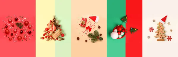 Festive Composition Stylish Christmas Decorations Color Background — Stock Photo, Image