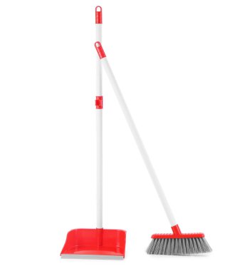 Dustpan with broom isolated on white background