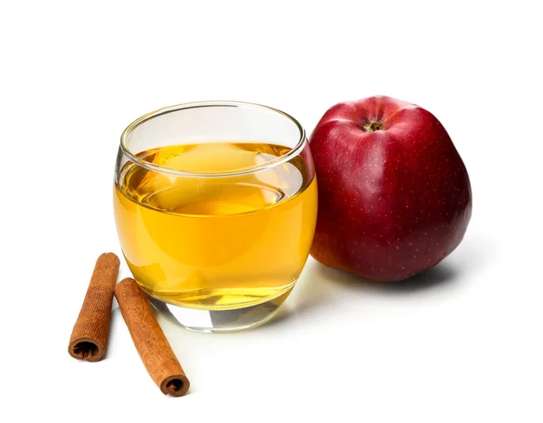 Ripe Apple Glass Fresh Juice Cinnamon Sticks White Background — Stock Photo, Image
