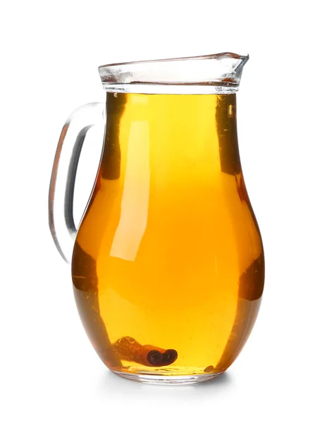 Glas Kanna Färsk Äppeljuice Vit Bakgrund — Stockfoto