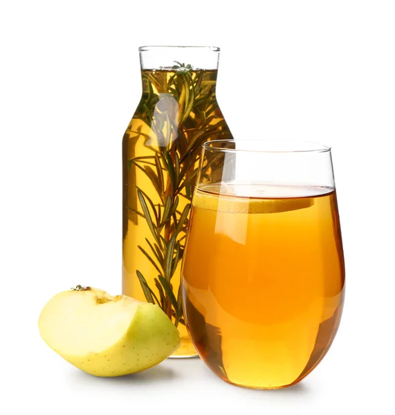 Склянка Пляшка Свіжого Яблучного Соку Білому Тлі — стокове фото