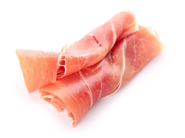 Plakken Smakelijke Ham Geïsoleerd Witte Achtergrond — Stockfoto