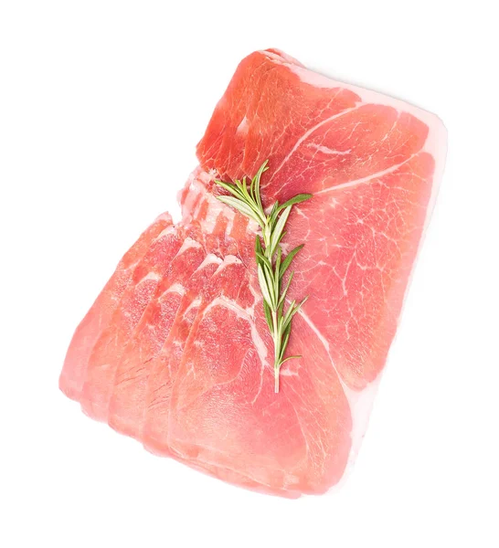 Slices Delicious Ham Rosemary Isolated White Background — Stock Photo, Image