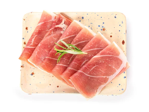 Plate Slices Tasty Ham Isolated White Background — Stock Photo, Image