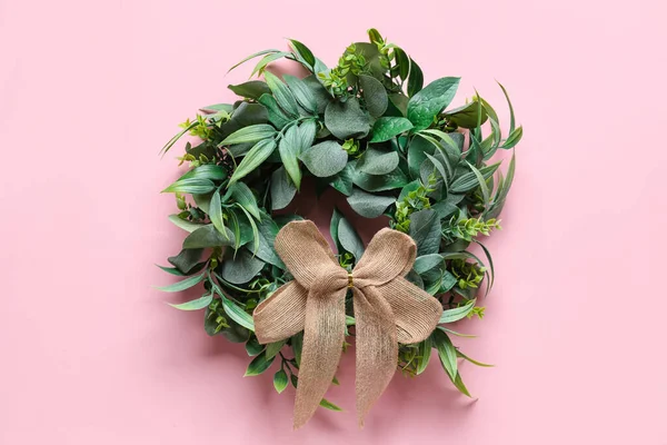 Stylish Christmas Wreath Pink Background — Stock Photo, Image
