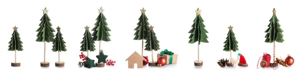 Set Decorative Christmas Trees Isolated White — Stock Photo, Image