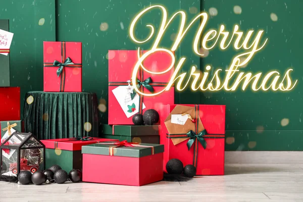 Wenskaart Voor Kerstmis Met Veel Geschenkdozen — Stockfoto