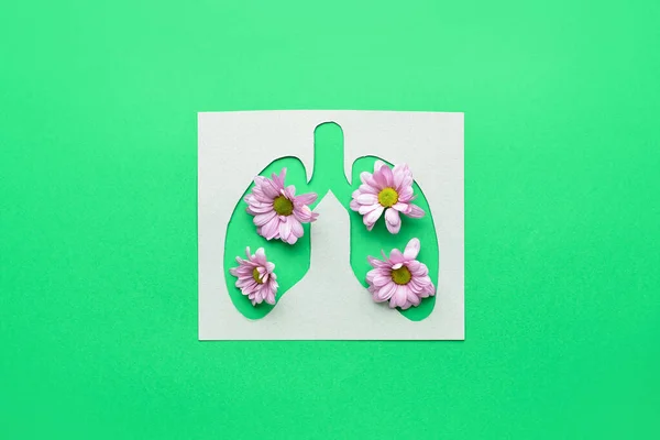 Papierowe Płuca Kwiatami Zielonym Tle — Zdjęcie stockowe