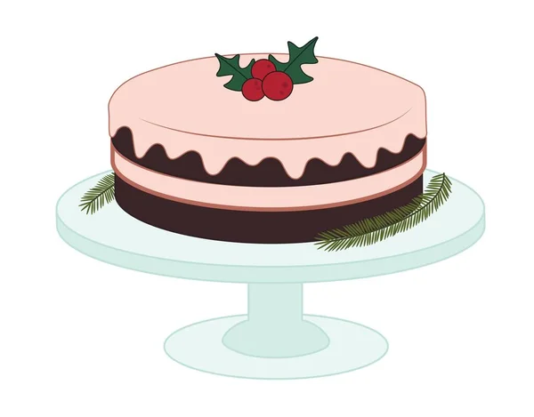 Dessert Stand Tasty Chocolate Christmas Cake White Background — Stock Vector