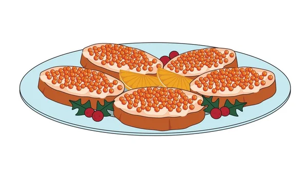 Roti Lapis Lezat Dengan Kaviar Merah Dengan Latar Belakang Putih - Stok Vektor