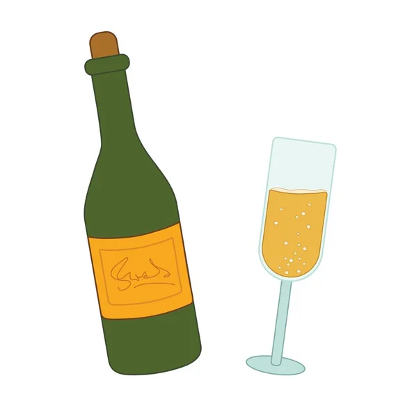 Beyaz Arka Planda Bir Şişe Şampanya — Stok Vektör