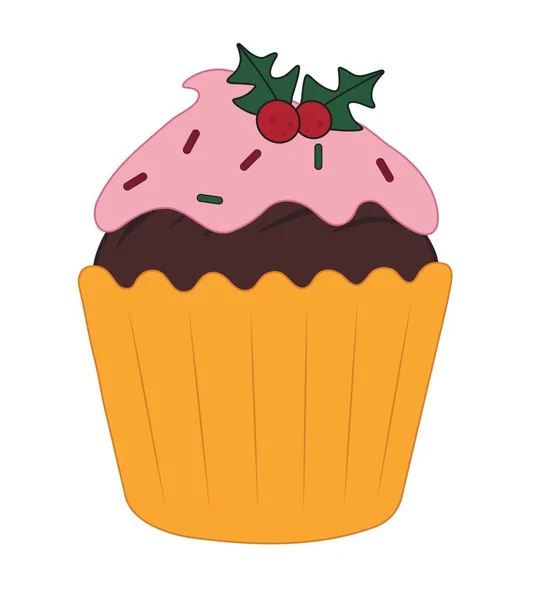 Tasty Christmas Cupcake White Background — Stock Vector