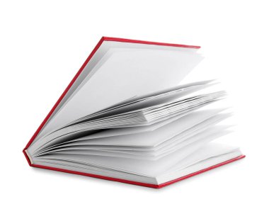 Beyaz arkaplan üzerine uçan ciltli kitap