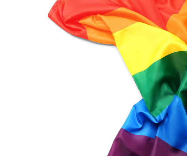 Флаг ЛГБТ на белом фоне, крупный план