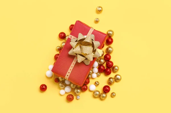 Christmas Gift Beautiful Decor Yellow Background — Stock Photo, Image
