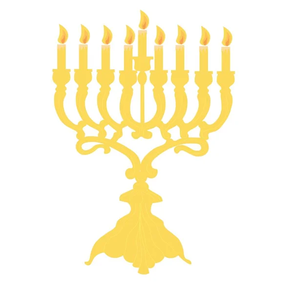 Golden Menorah Hanukkah White Background — Stock Vector