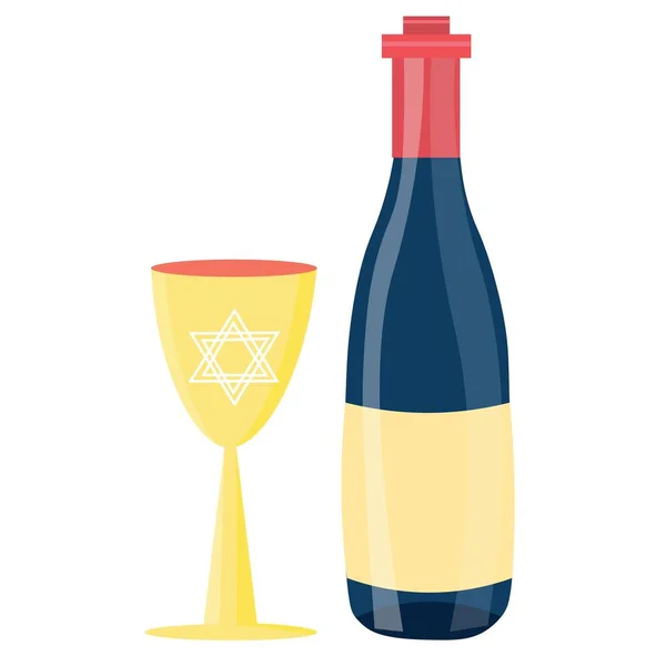 Bottle Wine Sacramental Goblet David Star White Background — Stock Vector