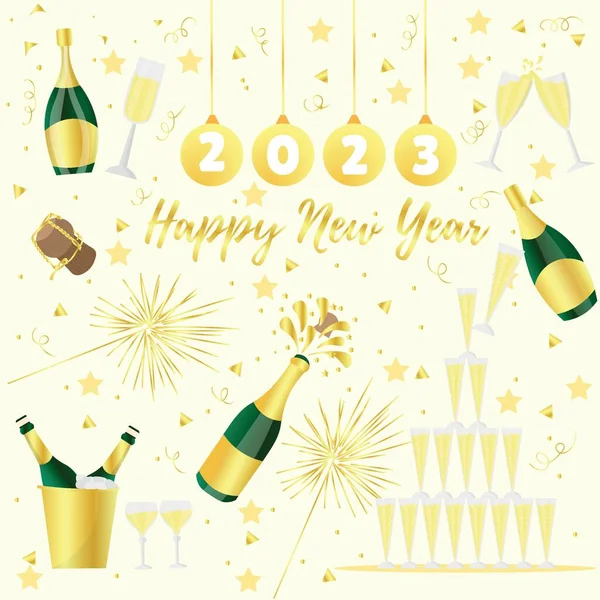 Krásné Přání Oslavě Nového Roku 2023 Šampaňským — Stockový vektor