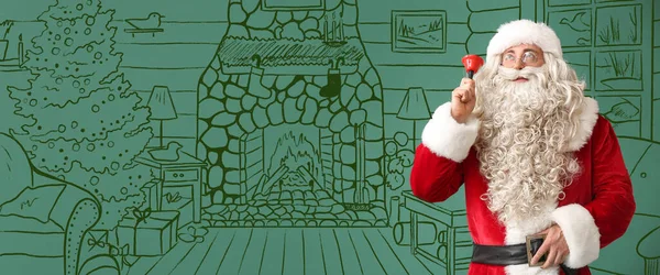 Santa Claus with Christmas bell in drawn living room
