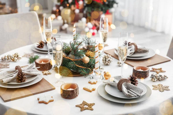 Ambiente Mesa Elegante Para Jantar Natal Casa — Fotografia de Stock