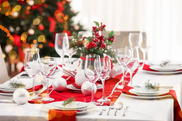 Набор Стола Рождественского Ужина Гостиной — стоковое фото