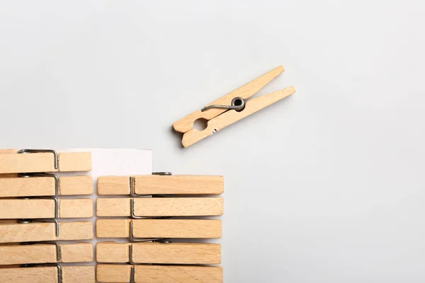 Wooden Clothespins White Background Closeup — Stock Photo, Image