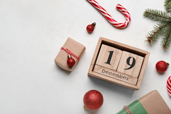 Cube Calendar Date December Christmas Decor Gifts Light Background — Stock Photo, Image
