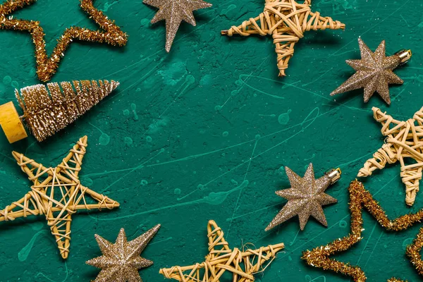 Frame Made Different Christmas Decorations Color Background Closeup — Stock Photo, Image