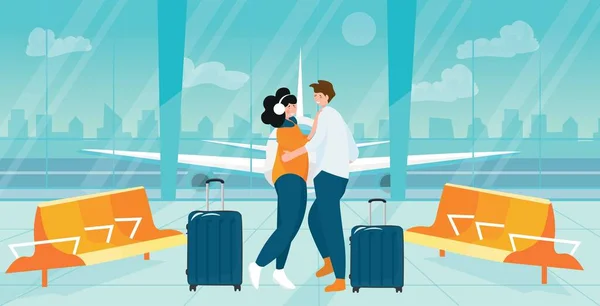 Glückliches Paar Mit Koffern Flughafenhalle — Stockvektor