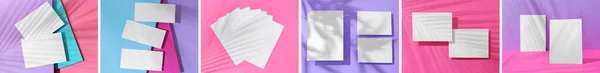 Collage Leerer Papierbögen Auf Farbigem Hintergrund — Stockfoto