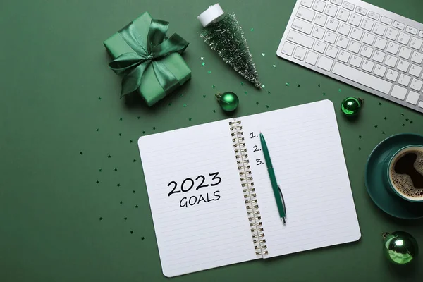 Notebook Üres Lista 2023 Ajándék Karácsonyi Dekoráció Számítógépes Billentyűzet Zöld — Stock Fotó