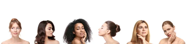 Collage Schöner Frauen Mit Sauberer Haut Auf Weißem Hintergrund — Stockfoto