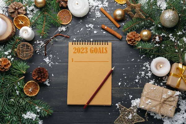 Caderno Com Lista Tarefas Branco Para Ano 2023 Decoração Natal — Fotografia de Stock