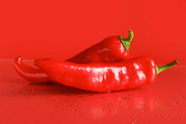 Färsk Röd Chili Paprika Färg Bakgrund — Stockfoto