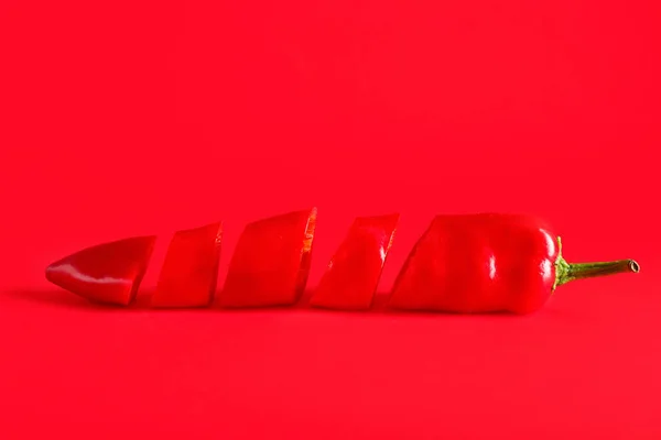Cut Chili Pepper Red Background — Stock Photo, Image