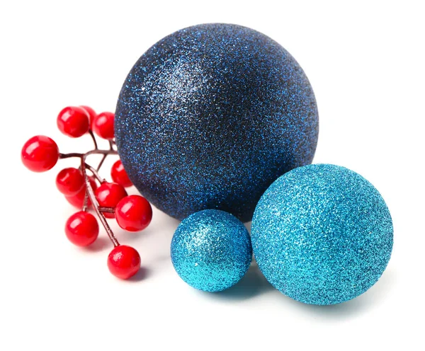 Beautiful Christmas Balls Red Berries White Background — Stock Photo, Image