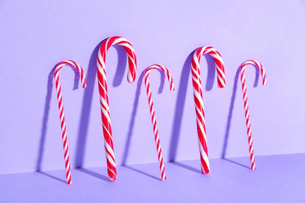 Sweet Candy Canes Lilac Background — Stock Photo, Image
