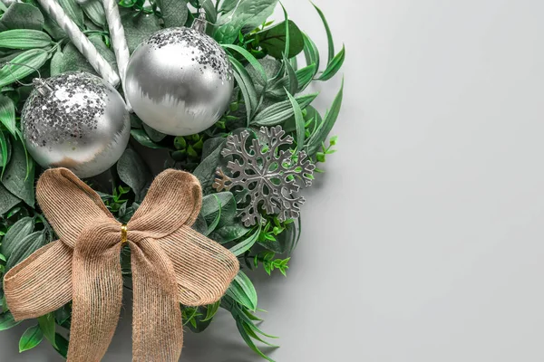 Stylish Christmas Wreath Decorations White Background Closeup — Stock Photo, Image