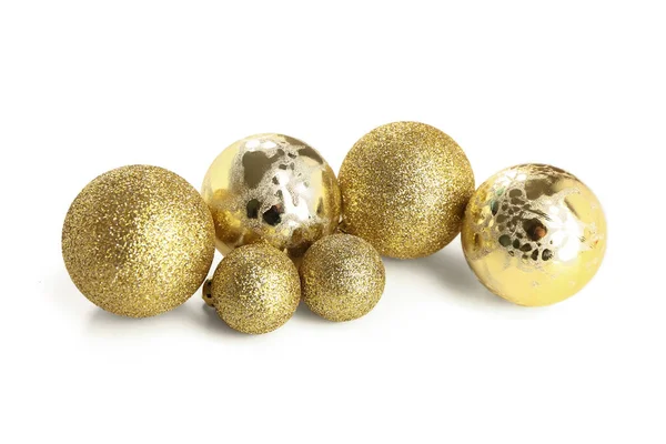 Golden Christmas Balls White Background Stock Photo