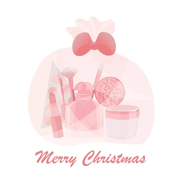 Sac Cadeau Avec Ensemble Cosmétiques Maquillage Sur Fond Blanc Fête — Image vectorielle