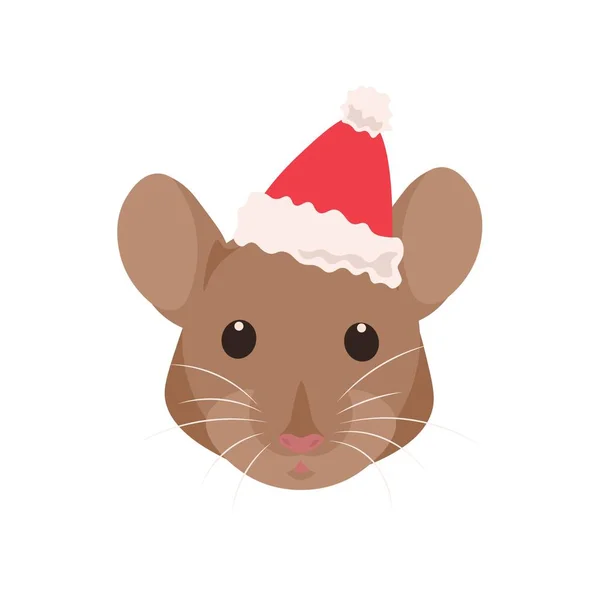 Funny Mouse Santa Hat White Background — Stock Vector