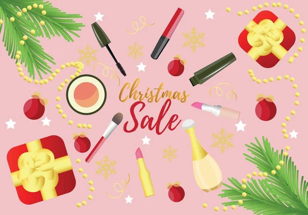 Reklám Banner Karácsonyi Eladó Smink Kozmetikumok — Stock Vector