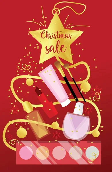 Διαφημιστικό Πανό Για Χριστούγεννα Πώληση Καλλυντικά Μακιγιάζ — Διανυσματικό Αρχείο