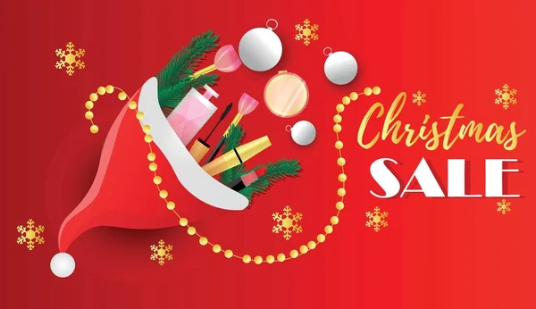 Διαφημιστικό Πανό Για Χριστούγεννα Πώληση Καλλυντικά Μακιγιάζ — Διανυσματικό Αρχείο