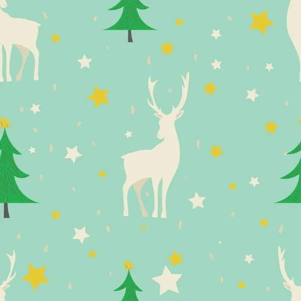 Christmas Pattern Design Reindeer Fir Trees — Stock Vector