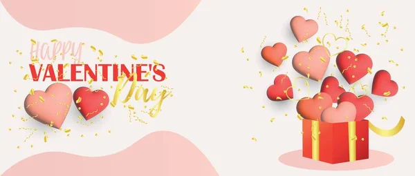 Schöne Grußkarte Zum Valentinstag Mit Geschenkbox Und Herzen — Stockvektor